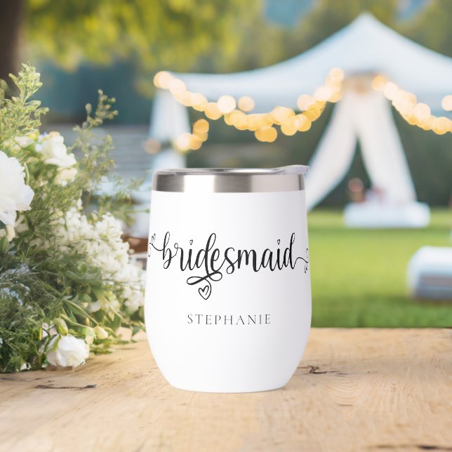 Bridesmaid Gift Name Black Calligraphy Hearts (Hochzeit)