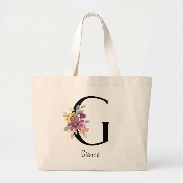 Bridesmaid Gift Wilde Blume Alphabet G Tote Beutel Jumbo Stoffbeutel (Vorne)