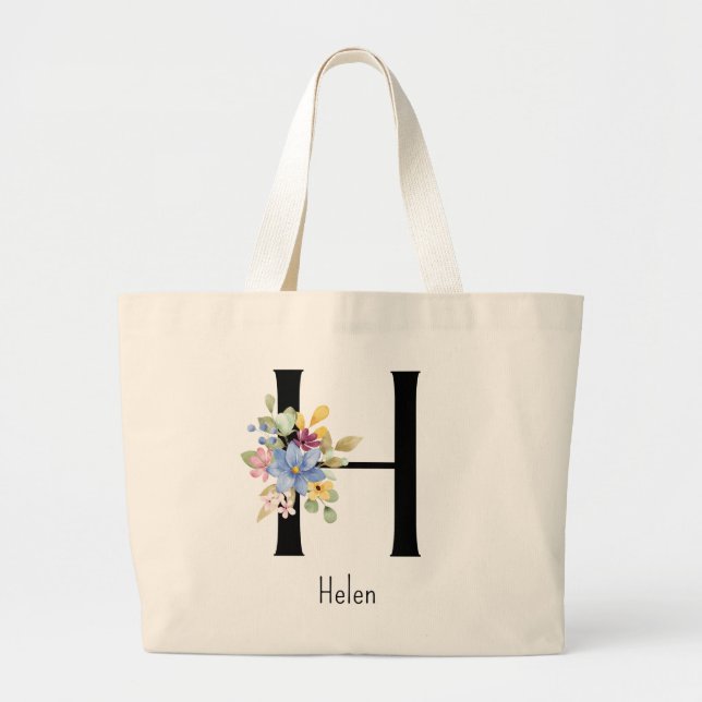 Bridesmaid Gift Wilde Blume Alphabet H Tote Beutel Jumbo Stoffbeutel (Vorne)