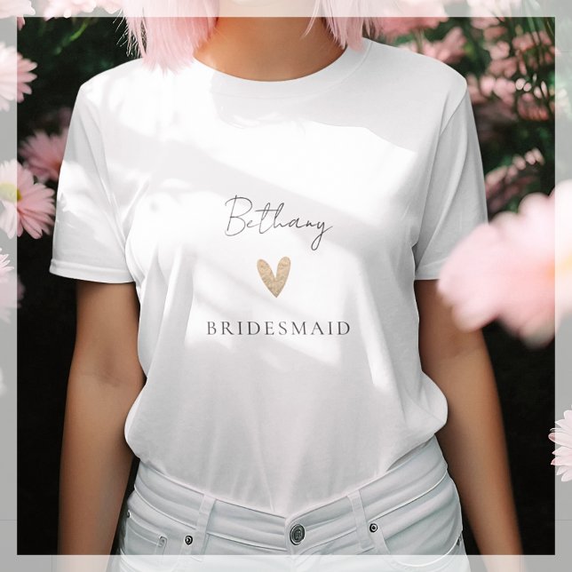 Bridesmaid Gold Heart Modernes Drehbuch T-Shirt (Von Creator hochgeladen)