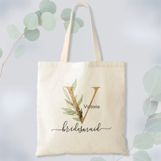 Bridesmaid Gold Leaf Greenerenerage Foliage Monogr Tragetasche