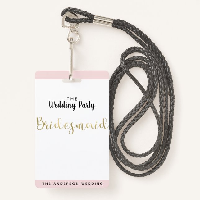 Bridesmaid Gold Wedding Party VIP Pass Abzeichen Ausweis (Vorderseite mit Schlüsselband)