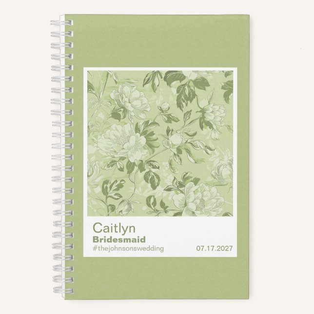 Bridesmaid Green Floral Pattern Swatch Notizbuch (Vorderseite)