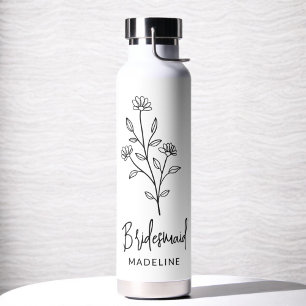 Bridesmaid Hand Scripting Name Floral Bachelorette Trinkflasche