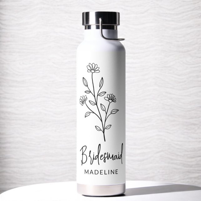 Bridesmaid Hand Scripting Name Floral Bachelorette Trinkflasche (Von Creator hochgeladen)