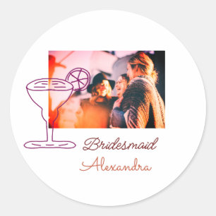 Bridesmaid hinzufügen Namen Cocktail Glas Koralle Runder Aufkleber