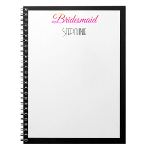 Bridesmaid Individuelle Name Black Pink White Wedd Notizblock