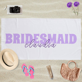 Bridesmaid Individuelle Name Girly White und Laven Strandtuch
