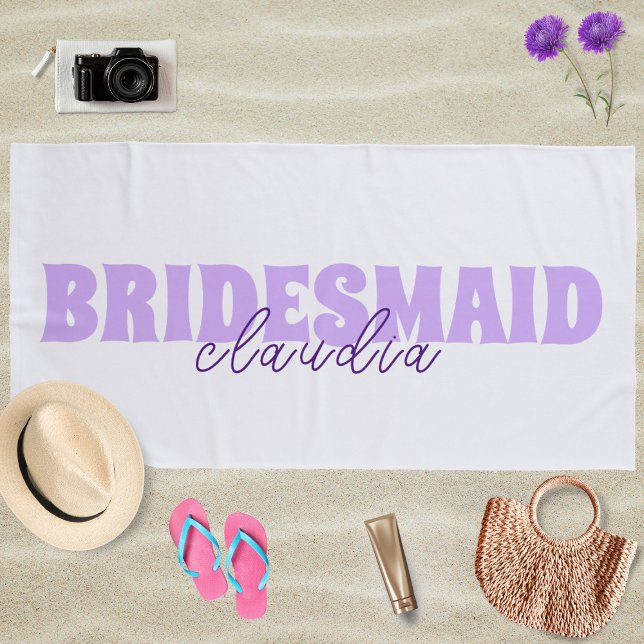 Bridesmaid Individuelle Name Girly White und Laven Strandtuch (Von Creator hochgeladen)