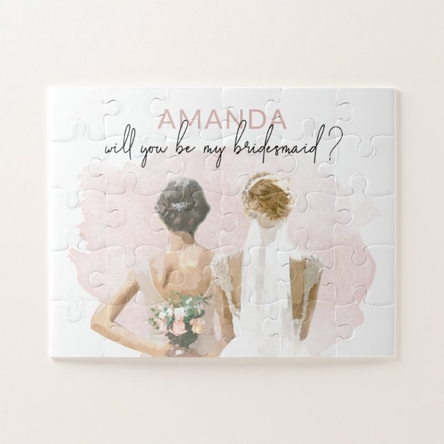 Bridesmaid Individuelle Name Pink Watercolor Puzzle (Horizontal)