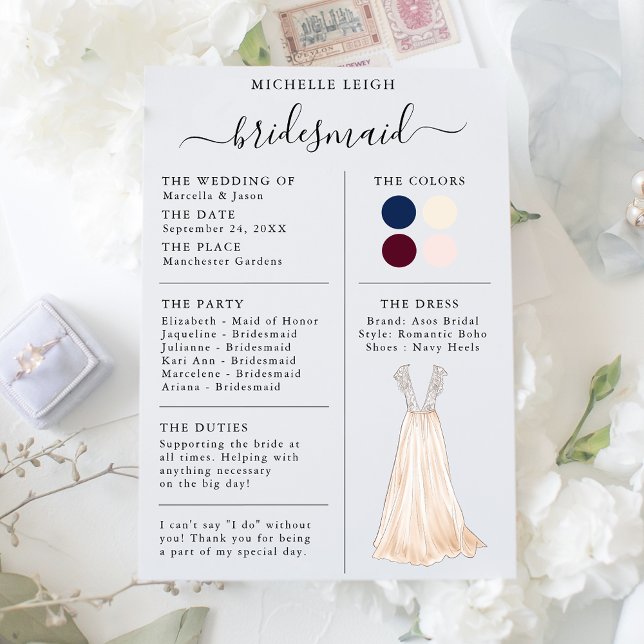 Bridesmaid Info Card Details Marine, Burgund, Elfe Einladung (Von Creator hochgeladen)