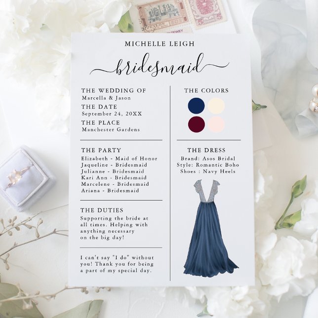 Bridesmaid Info Card Details Marine, Burgund, Elfe Einladung (Von Creator hochgeladen)