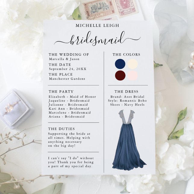 Bridesmaid Info Card Details Marine, Burgund, Elfe Einladung (Von Creator hochgeladen)