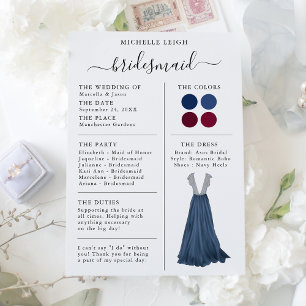 Bridesmaid Info Card Details Navy & Burgund Einladung