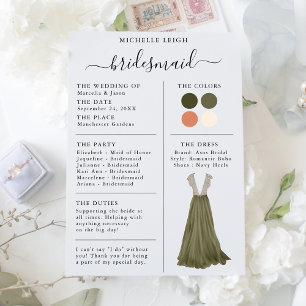 Bridesmaid Info Card Details Olive, Clay Einladung