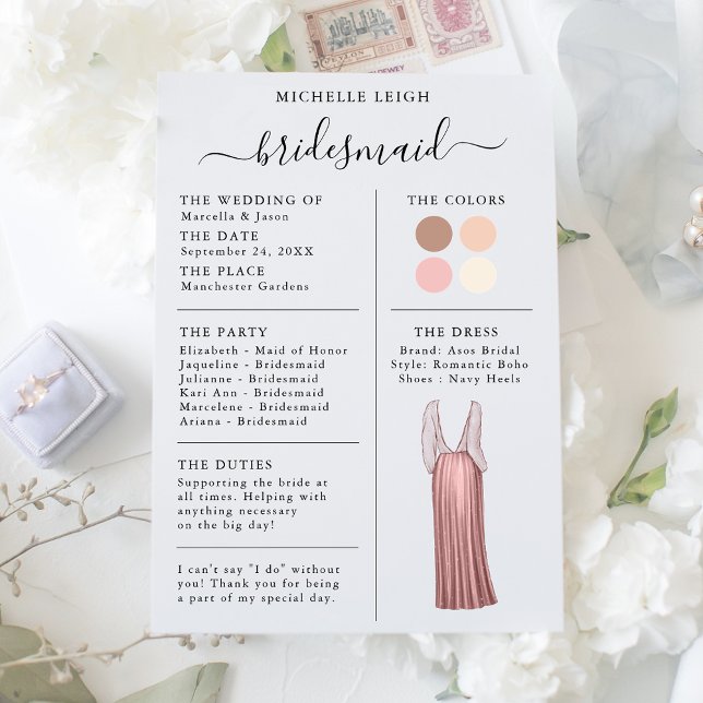 Bridesmaid Info Card Details Rose Gold, Rosa Einladung (Von Creator hochgeladen)