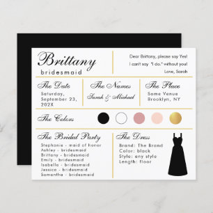 Bridesmaid Information Card - Black Gold Wedding
