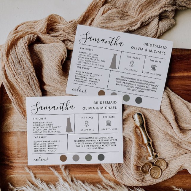 Bridesmaid Information Card, Bridal proposed Card, Einladung (Bridesmaid Information Card, Bridal Proposal Card, Invitation)