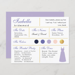 Bridesmaid Information Card Lavendel Lila Gold