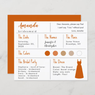 Bridesmaid Information Card - Orangefarbenes Kleid