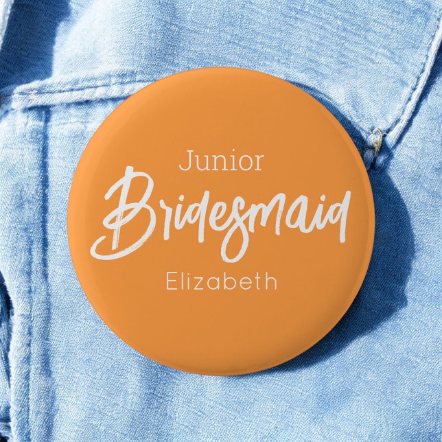 Bridesmaid Junior Orange White Wedding Button (Von Creator hochgeladen)