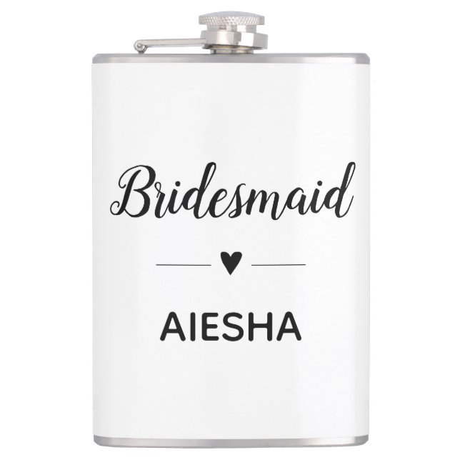 Bridesmaid Kalligrafie Herz Personalisierte Hochze Flachmann (Vorderseite)