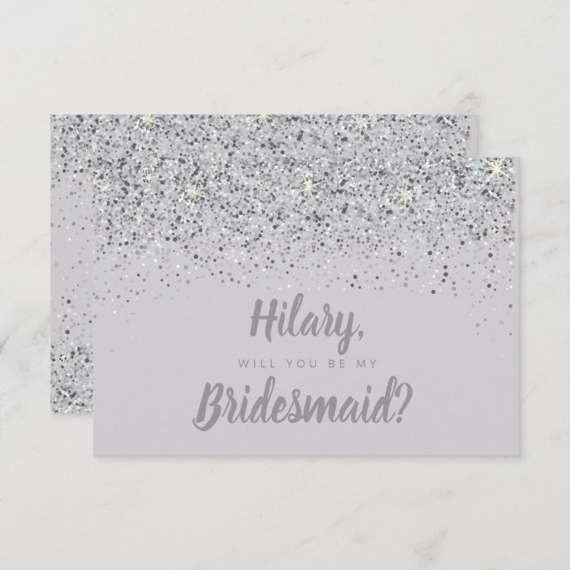 Bridesmaid-Karte für den glühenden Silber-Glitzer Einladung (Vorne/Hinten)