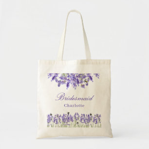 Bridesmaid lavender florals violettes Namensskript Tragetasche