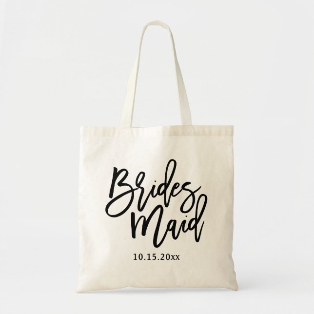 Bridesmaid Letters Black Script Tragetasche (Vorne)