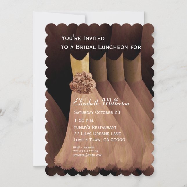 Bridesmaid Luncheon Brunch Golden Tan Dress V05 Einladung (Vorderseite)