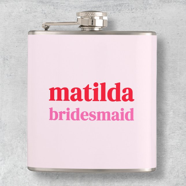 Bridesmaid Minimal Rot und Rosa Bachelorette Flachmann (Von Creator hochgeladen)