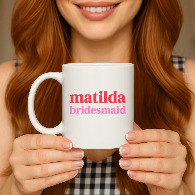 Bridesmaid Minimal Rot und Rosa Bachelorette Kaffeetasse (Von Creator hochgeladen)
