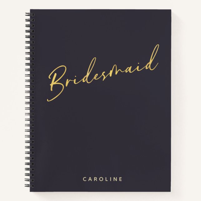 Bridesmaid Minimalistisch Gold Navy Personalisiert Notizbuch (Vorderseite)