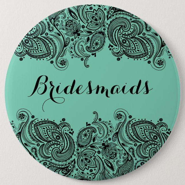 BridesMaid Mint Green & Black Paisley Lace Button (Vorderseite)