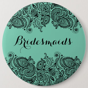 BridesMaid Mint Green & Black Paisley Lace Button
