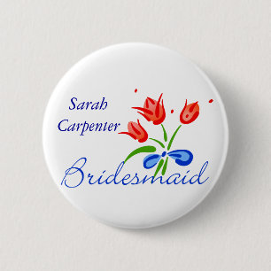 Bridesmaid mit roten Tulpen Button