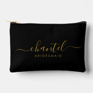 Bridesmaid Modern Gold Script Black Zubehörtasche