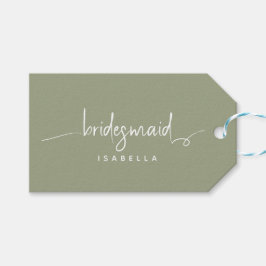 Bridesmaid Modern Minimalistisch Script Sage Green Geschenkanhänger