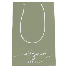 Bridesmaid Modern Minimalistisch Script Sage Green Mittlere Geschenktüte