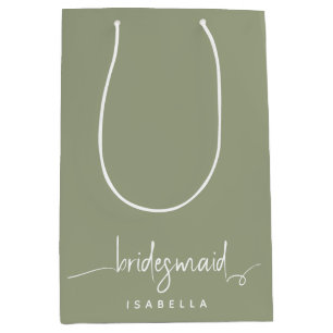 Bridesmaid Modern Minimalistisch Script Sage Green Mittlere Geschenktüte