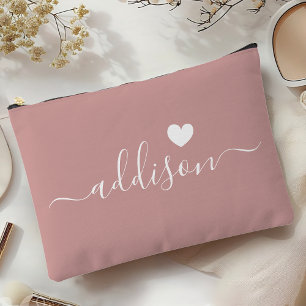 Bridesmaid Modern Script Dusty Rose Herz Zubehörtasche