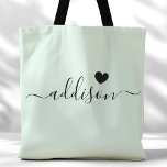 Bridesmaid Modern Script Heart Pale Minze<br><div class="desc">Diese schicke Tote-Tasche ist mit einem wunderschönen Hintergrund aus blasser Minze, einem modernen Script-Schriftart und einem zarten Herzdesign geschmückt. Die weiche, elegante Farbe und die ausgeklügelte Typografie machen sie zu einem idealen Accessoire für Brautmädchen oder alle, die stilvolle und trendige Designs Liebe haben. Dieser Totbeutel ist ideal für den Transport...</div>