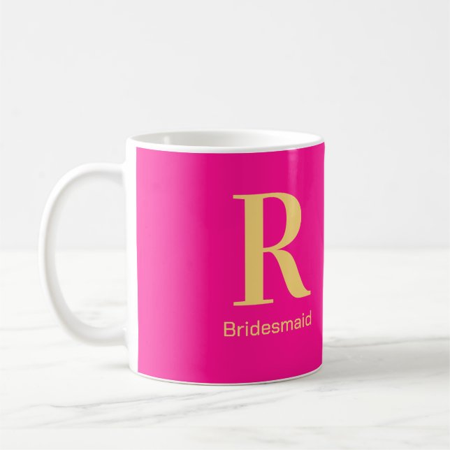 Bridesmaid Moderne Monogram Hot Pink Tasse (Links)