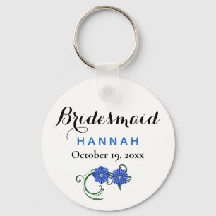 Bridesmaid Moderne Typografie Blaue Blumen Hochzei Schlüsselanhänger