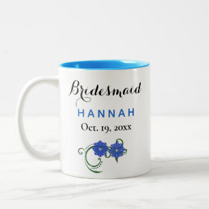 Bridesmaid Moderne Typografie Blaue Blumen Hochzei Zweifarbige Tasse