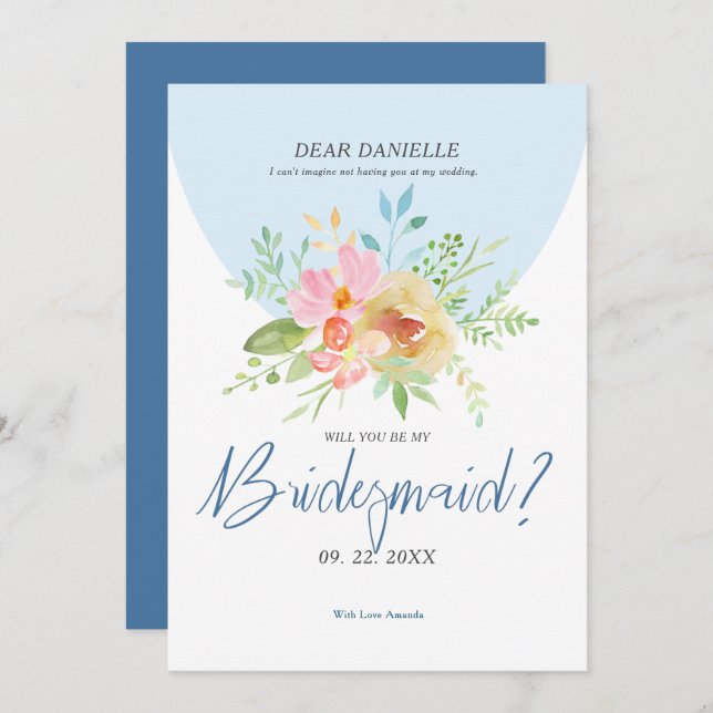 Bridesmaid Moderne Typografie Delikate Blume Einladung (Vorne/Hinten)