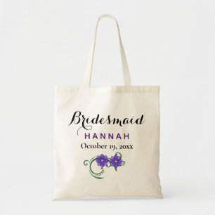 Bridesmaid Moderne Typografie Lila Blumenhochzeit Tragetasche