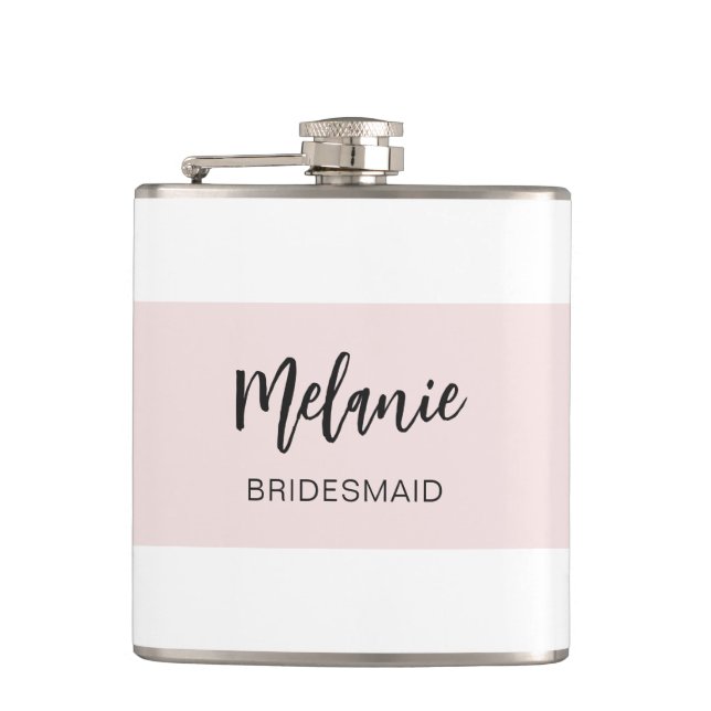 Bridesmaid Modernes Elegantes Rosa Weiß Flachmann (Vorderseite)