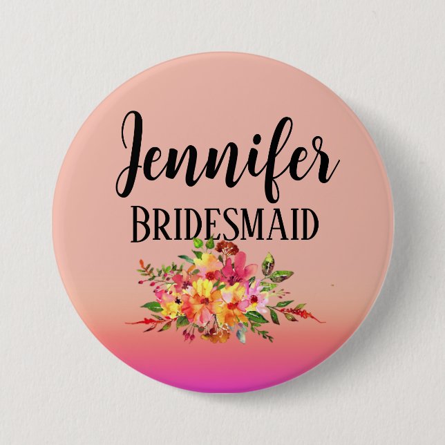 Bridesmaid | Modernes, florales Personalisiert Button (Vorderseite)