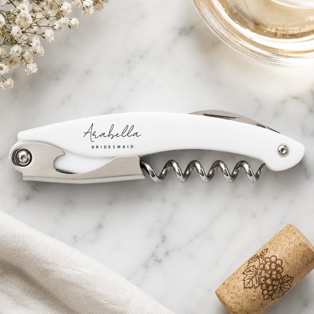 Bridesmaid | Modernes Minimalistisches Drehbuch Ba Kellnermesser (Personalized bridesmaid Waiters Corkscrew with custom name for bridal party gifting.)